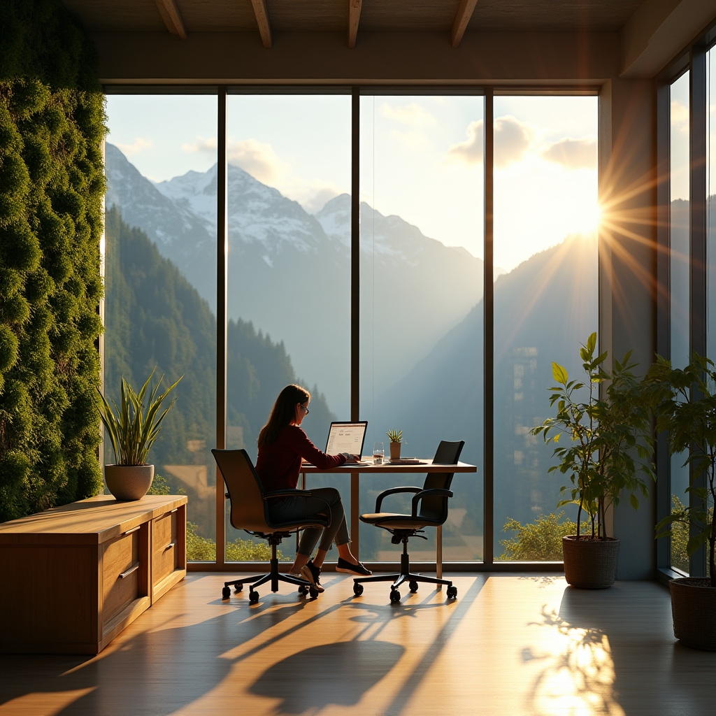 Modernes Büro in Innsbruck mit Blick auf die Alpen, nachhaltiges Raumkonzept
