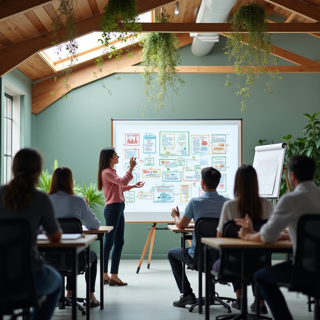 Trainer erklärt Datenkonzepte an Whiteboard mit engagierten Teilnehmenden